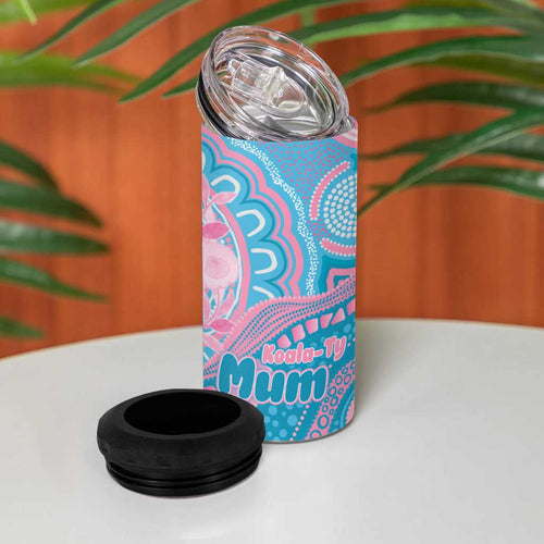 Koala Mum Australia Mother's Day Personalised 4 in 1 Can Cooler Tumbler Pink and Blue Aboriginal Art