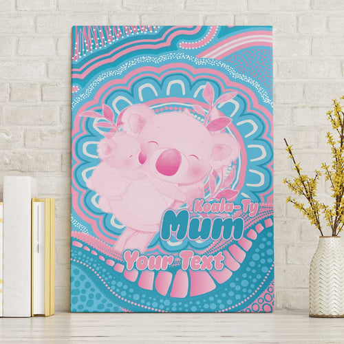 Koala Mum Australia Mother's Day Personalised Canvas Wall Art Pink and Blue Aboriginal Art
