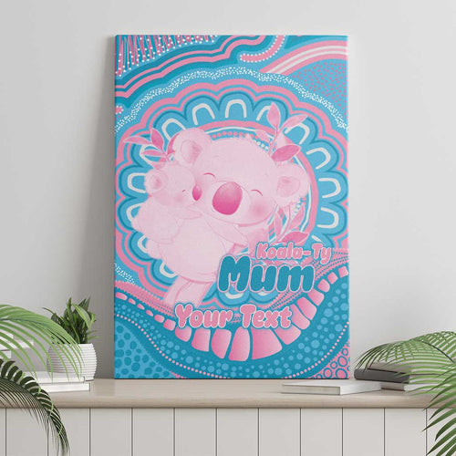 Koala Mum Australia Mother's Day Personalised Canvas Wall Art Pink and Blue Aboriginal Art