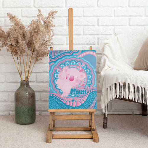 Koala Mum Australia Mother's Day Personalised Canvas Wall Art Pink and Blue Aboriginal Art