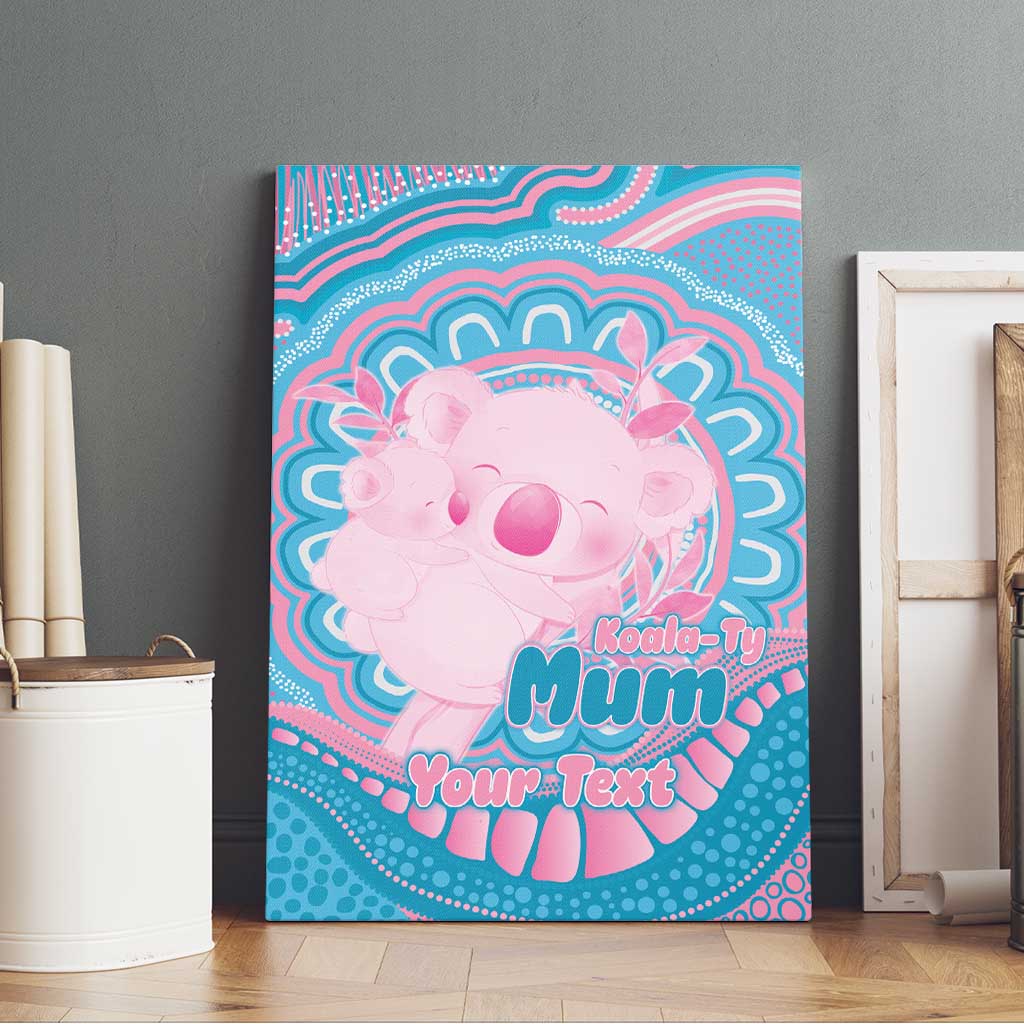 Koala Mum Australia Mother's Day Personalised Canvas Wall Art Pink and Blue Aboriginal Art