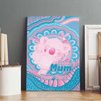 Koala Mum Australia Mother's Day Personalised Canvas Wall Art Pink and Blue Aboriginal Art