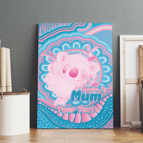 Koala Mum Australia Mother's Day Personalised Canvas Wall Art Pink and Blue Aboriginal Art