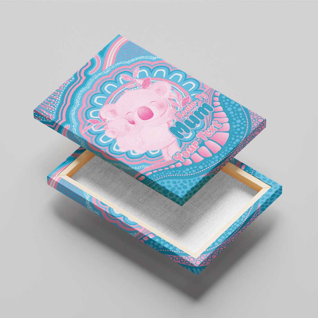Koala Mum Australia Mother's Day Personalised Canvas Wall Art Pink and Blue Aboriginal Art