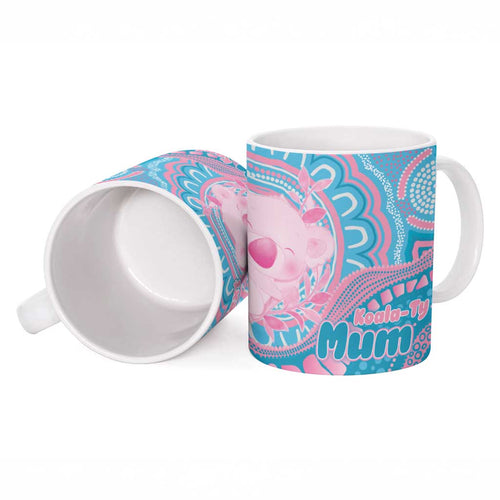 Koala Mum Australia Mother's Day Personalised Ceramic Mug Pink and Blue Aboriginal Art
