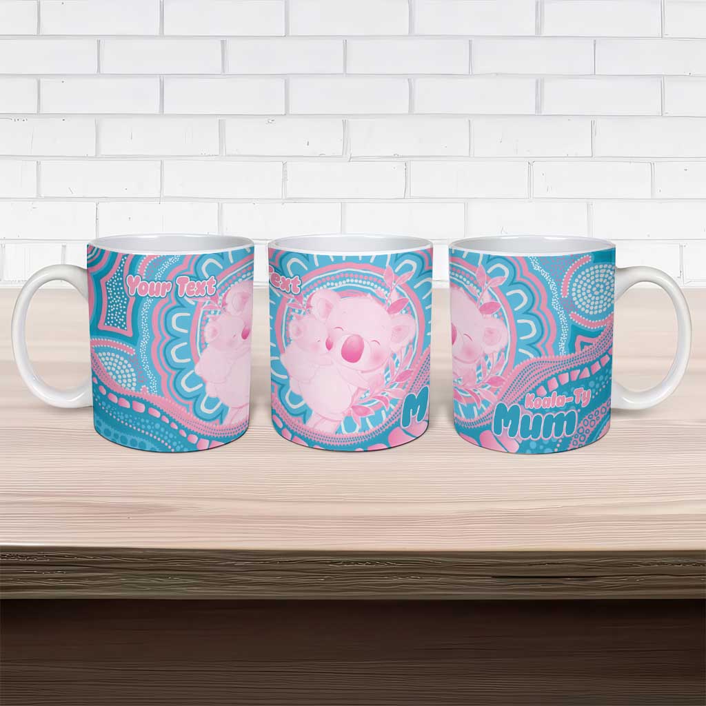 Koala Mum Australia Mother's Day Personalised Ceramic Mug Pink and Blue Aboriginal Art