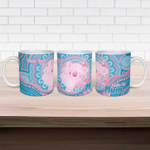 Koala Mum Australia Mother's Day Personalised Ceramic Mug Pink and Blue Aboriginal Art