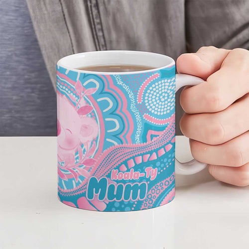 Koala Mum Australia Mother's Day Personalised Ceramic Mug Pink and Blue Aboriginal Art