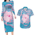 Koala Mum Australia Mother's Day Personalised Couples Matching Long Sleeve Bodycon Dress and Hawaiian Shirt Pink and Blue Aboriginal Art