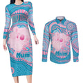 Koala Mum Australia Mother's Day Personalised Couples Matching Long Sleeve Bodycon Dress and Long Sleeve Button Shirt Pink and Blue Aboriginal Art