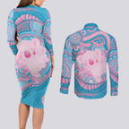 Koala Mum Australia Mother's Day Personalised Couples Matching Long Sleeve Bodycon Dress and Long Sleeve Button Shirt Pink and Blue Aboriginal Art