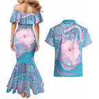 Koala Mum Australia Mother's Day Personalised Couples Matching Mermaid Dress and Hawaiian Shirt Pink and Blue Aboriginal Art