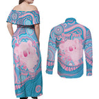 Koala Mum Australia Mother's Day Personalised Couples Matching Off Shoulder Maxi Dress and Long Sleeve Button Shirt Pink and Blue Aboriginal Art