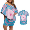 Koala Mum Australia Mother's Day Personalised Couples Matching Off Shoulder Short Dress and Hawaiian Shirt Pink and Blue Aboriginal Art