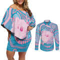Koala Mum Australia Mother's Day Personalised Couples Matching Off Shoulder Short Dress and Long Sleeve Button Shirt Pink and Blue Aboriginal Art