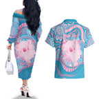 Koala Mum Australia Mother's Day Personalised Couples Matching Off The Shoulder Long Sleeve Dress and Hawaiian Shirt Pink and Blue Aboriginal Art