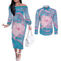 Koala Mum Australia Mother's Day Personalised Couples Matching Off The Shoulder Long Sleeve Dress and Long Sleeve Button Shirt Pink and Blue Aboriginal Art