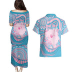 Koala Mum Australia Mother's Day Personalised Couples Matching Puletasi and Hawaiian Shirt Pink and Blue Aboriginal Art