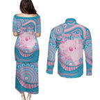 Koala Mum Australia Mother's Day Personalised Couples Matching Puletasi and Long Sleeve Button Shirt Pink and Blue Aboriginal Art