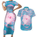 Koala Mum Australia Mother's Day Personalised Couples Matching Short Sleeve Bodycon Dress and Hawaiian Shirt Pink and Blue Aboriginal Art