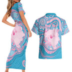 Koala Mum Australia Mother's Day Personalised Couples Matching Short Sleeve Bodycon Dress and Hawaiian Shirt Pink and Blue Aboriginal Art