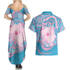Koala Mum Australia Mother's Day Personalised Couples Matching Summer Maxi Dress and Hawaiian Shirt Pink and Blue Aboriginal Art