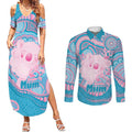 Koala Mum Australia Mother's Day Personalised Couples Matching Summer Maxi Dress and Long Sleeve Button Shirt Pink and Blue Aboriginal Art