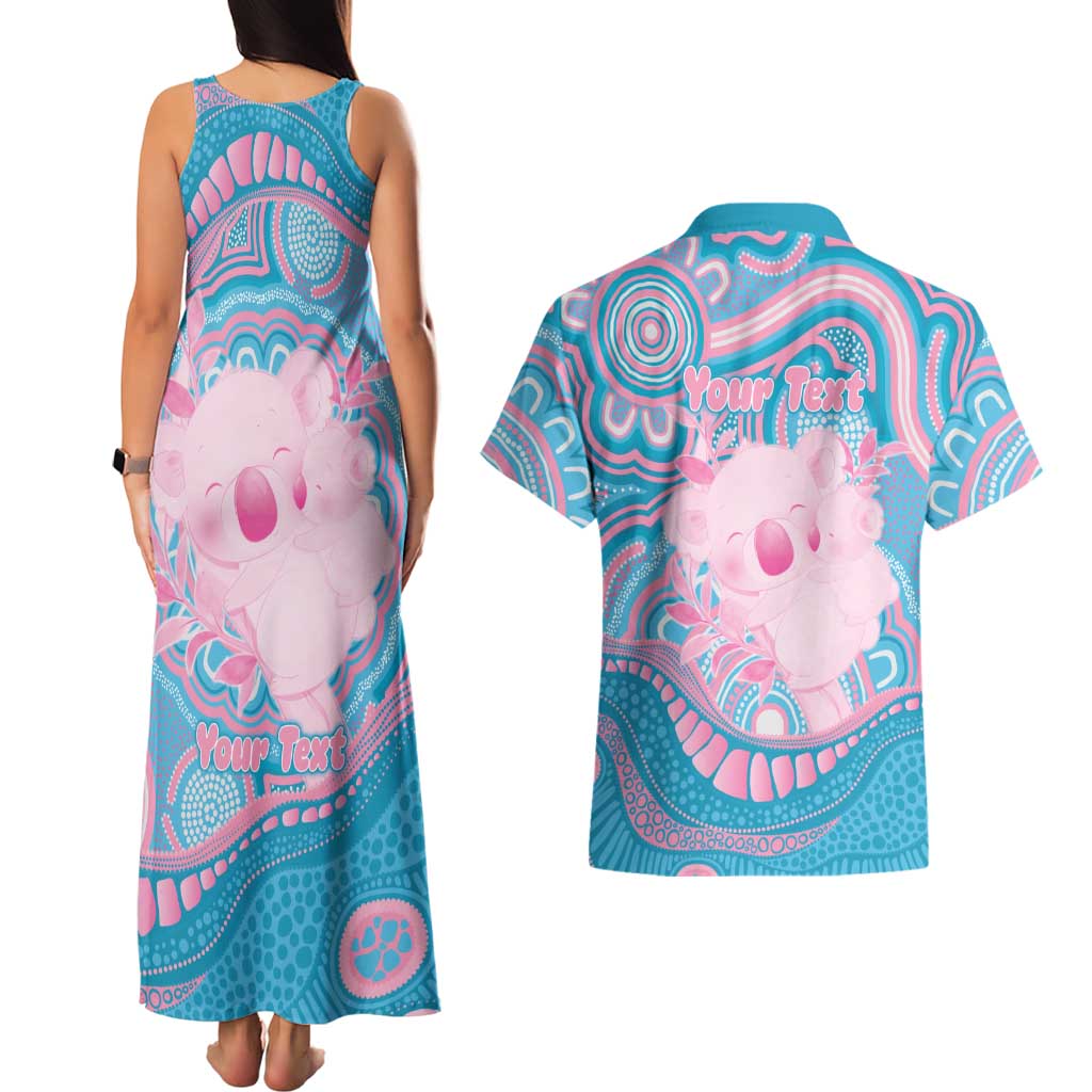 Koala Mum Australia Mother's Day Personalised Couples Matching Tank Maxi Dress and Hawaiian Shirt Pink and Blue Aboriginal Art