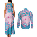 Koala Mum Australia Mother's Day Personalised Couples Matching Tank Maxi Dress and Long Sleeve Button Shirt Pink and Blue Aboriginal Art