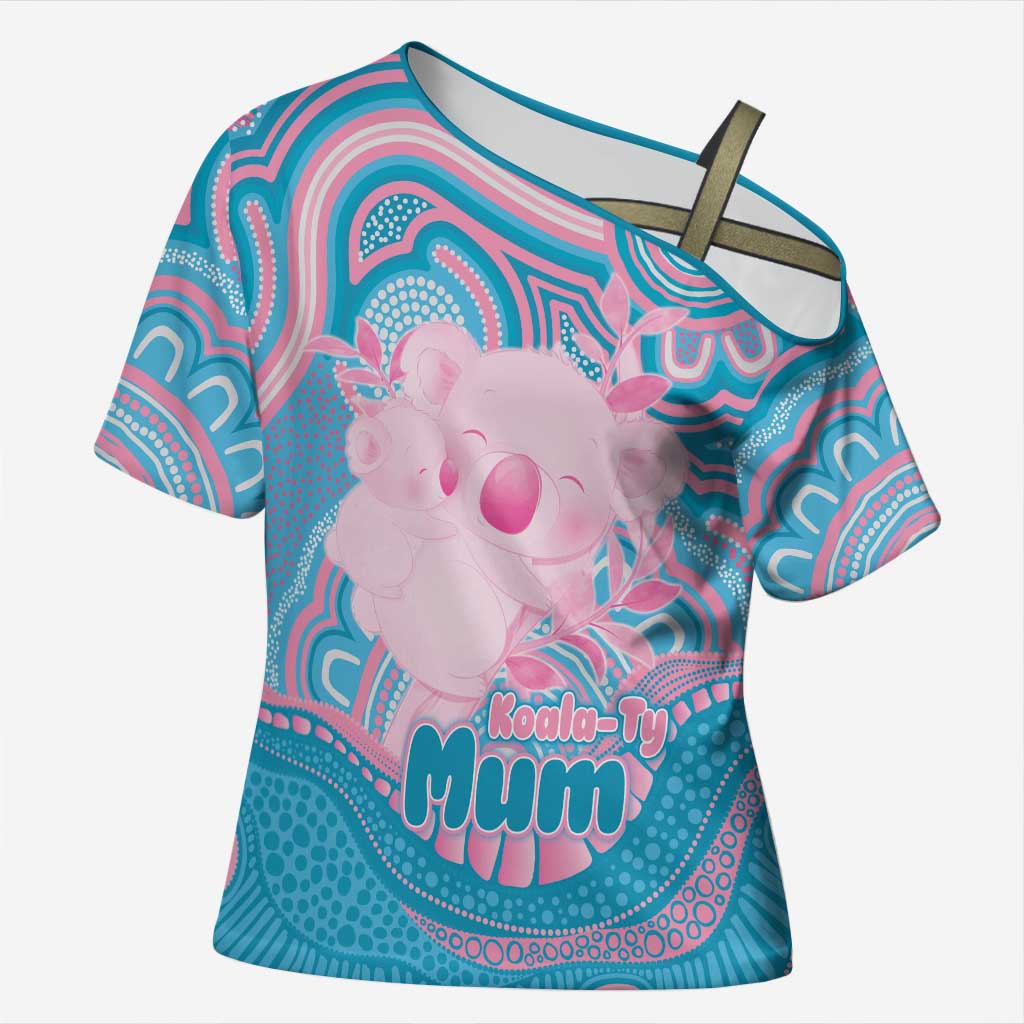 Koala Mum Australia Mother's Day Personalised Cross Shoulder Shirt Pink and Blue Aboriginal Art