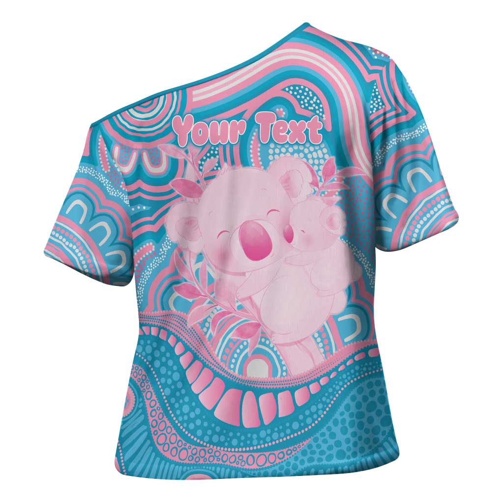 Koala Mum Australia Mother's Day Personalised Cross Shoulder Shirt Pink and Blue Aboriginal Art