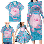 Koala Mum Australia Mother's Day Personalised Family Matching Long Sleeve Bodycon Dress and Hawaiian Shirt Pink and Blue Aboriginal Art