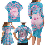 Koala Mum Australia Mother's Day Personalised Family Matching Long Sleeve Bodycon Dress and Hawaiian Shirt Pink and Blue Aboriginal Art