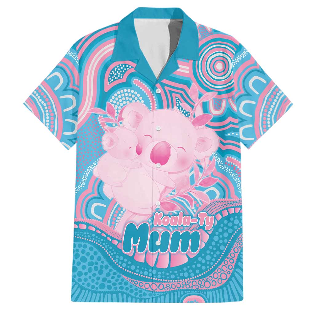 Koala Mum Australia Mother's Day Personalised Family Matching Long Sleeve Bodycon Dress and Hawaiian Shirt Pink and Blue Aboriginal Art