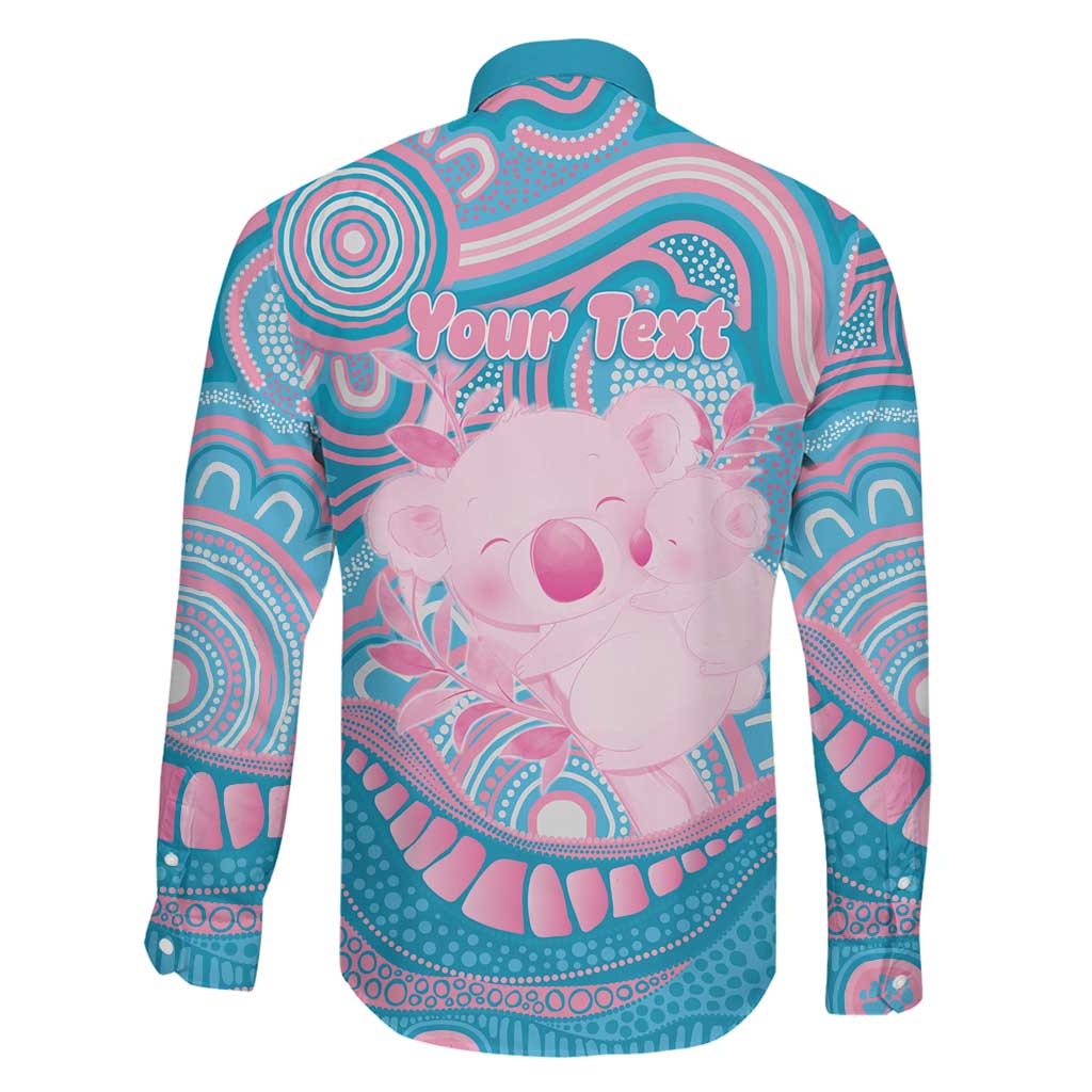 Koala Mum Australia Mother's Day Personalised Family Matching Long Sleeve Bodycon Dress and Hawaiian Shirt Pink and Blue Aboriginal Art