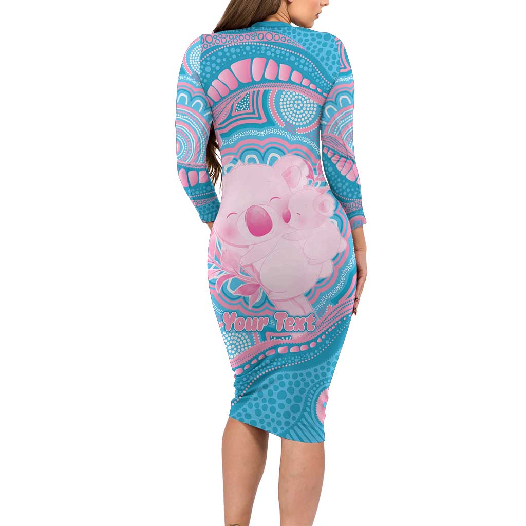 Koala Mum Australia Mother's Day Personalised Family Matching Long Sleeve Bodycon Dress and Hawaiian Shirt Pink and Blue Aboriginal Art
