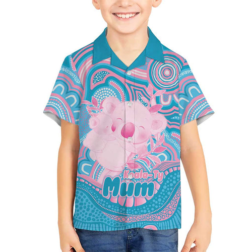 Koala Mum Australia Mother's Day Personalised Family Matching Long Sleeve Bodycon Dress and Hawaiian Shirt Pink and Blue Aboriginal Art