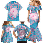 Koala Mum Australia Mother's Day Personalised Family Matching Mermaid Dress and Hawaiian Shirt Pink and Blue Aboriginal Art