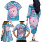 Koala Mum Australia Mother's Day Personalised Family Matching Off The Shoulder Long Sleeve Dress and Hawaiian Shirt Pink and Blue Aboriginal Art