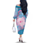 Koala Mum Australia Mother's Day Personalised Family Matching Off The Shoulder Long Sleeve Dress and Hawaiian Shirt Pink and Blue Aboriginal Art