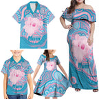 Koala Mum Australia Mother's Day Personalised Family Matching Off Shoulder Maxi Dress and Hawaiian Shirt Pink and Blue Aboriginal Art