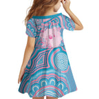 Koala Mum Australia Mother's Day Personalised Family Matching Off Shoulder Maxi Dress and Hawaiian Shirt Pink and Blue Aboriginal Art