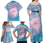 Koala Mum Australia Mother's Day Personalised Family Matching Off Shoulder Maxi Dress and Hawaiian Shirt Pink and Blue Aboriginal Art
