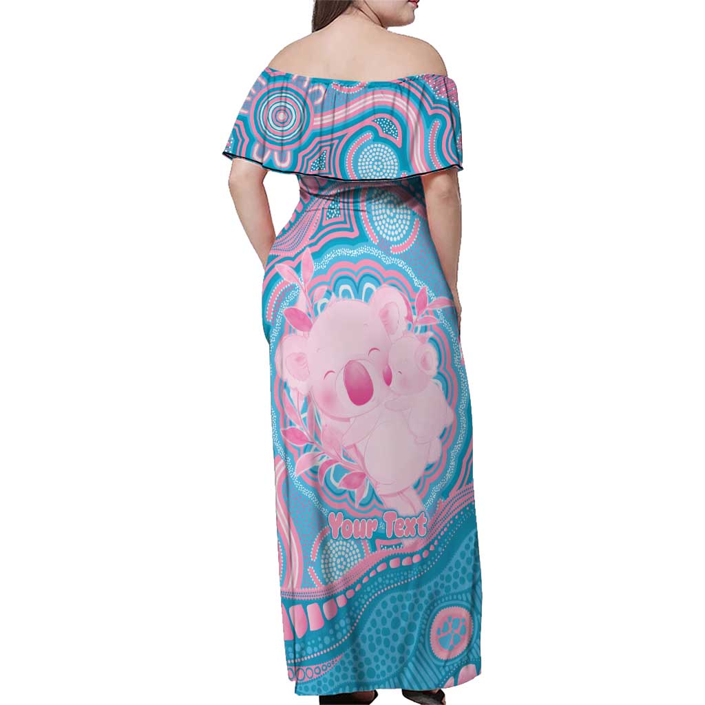 Koala Mum Australia Mother's Day Personalised Family Matching Off Shoulder Maxi Dress and Hawaiian Shirt Pink and Blue Aboriginal Art