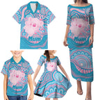 Koala Mum Australia Mother's Day Personalised Family Matching Puletasi and Hawaiian Shirt Pink and Blue Aboriginal Art