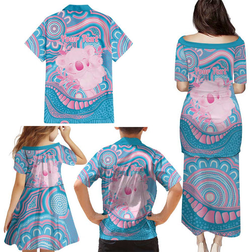 Koala Mum Australia Mother's Day Personalised Family Matching Puletasi and Hawaiian Shirt Pink and Blue Aboriginal Art