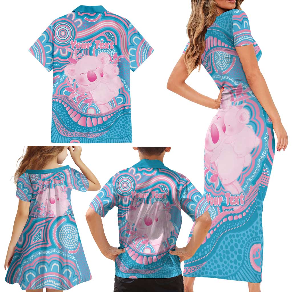 Koala Mum Australia Mother's Day Personalised Family Matching Short Sleeve Bodycon Dress and Hawaiian Shirt Pink and Blue Aboriginal Art