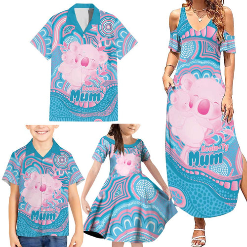 Koala Mum Australia Mother's Day Personalised Family Matching Summer Maxi Dress and Hawaiian Shirt Pink and Blue Aboriginal Art