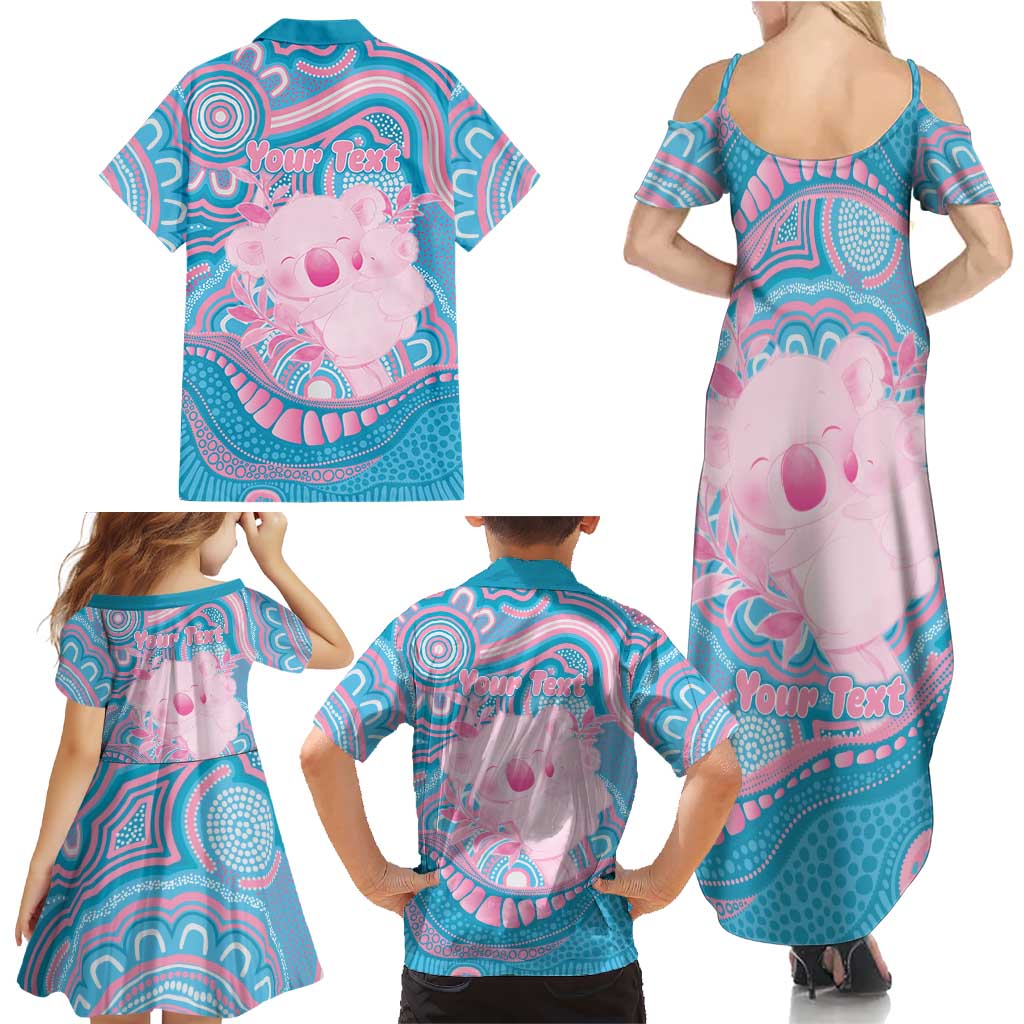 Koala Mum Australia Mother's Day Personalised Family Matching Summer Maxi Dress and Hawaiian Shirt Pink and Blue Aboriginal Art