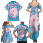 Koala Mum Australia Mother's Day Personalised Family Matching Summer Maxi Dress and Hawaiian Shirt Pink and Blue Aboriginal Art